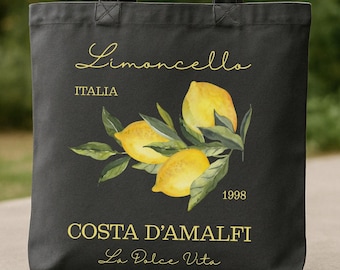 Retro Limoncello La Dolce Vita Tote Bag, Lemon Tote Bag, Italian Tote Bag, Coastal Granddaughter Aesthetic Amalfi Coast, Summer Tote Bag