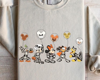 Disney Halloween-shirt, bijpassende Halloween-shirt, Disney Mickey en vrienden personages Halloween Balloons Tee, Disney Halloween Skeleton Tee