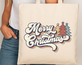 Retro Merry Christmas Tote Bag, Christmas Tote Bag,Vintage Christmas Tote Bag, Christmas Family Tote Bag, 70s Style Merry Christmas Tote Bag