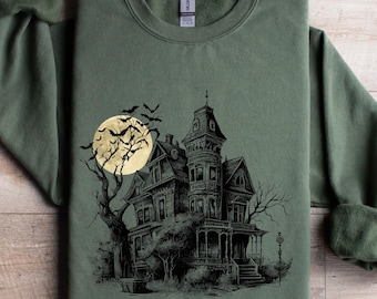 Vintage Haunted House Sweatshirt, Vintage Spooky Season Sweatshirt, Halloween Gift, Retro Halloween Sweatshirt, Vintage Halloween, Bats Tee