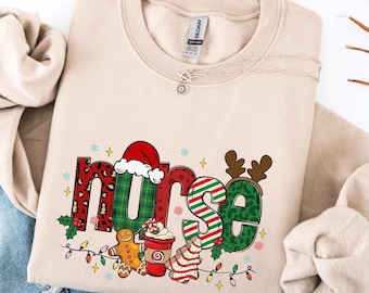 Sudadera navideña de enfermera, sudadera navideña de enfermería, camiseta navideña de enfermera, sudadera navideña de enfermera escolar, sudadera navideña de enfermera