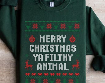 Sweat-shirt joyeux Noël avec animaux crasseux, pull de Noël moche, chemise de Noël drôle, cadeaux de Noël, col rond de Noël, sweat à capuche hiver