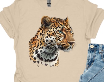 Leopard T-shirt, Large Graphic Printed Leopard Image Shirt, Leopard Art Graphic Tee, Jungle Shirt, Oversized Trendy Shirt, Boho Animal Shirt
