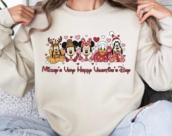 Mickey's Very Happy Valentine Day Sweatshirt, Cute Disneyland Love Sweatshirt, Gift for Her, Mickey and Friends Valentines Day Tee