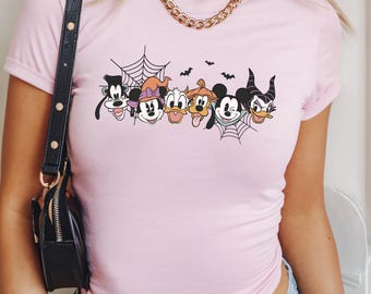 Retro Disney Mickey Friends Halloween Baby Tee, Mickey and Friends Ghost Baby Tee,Retro Mickey Spooky Y2K Baby Tee,Disney Halloween Baby Tee