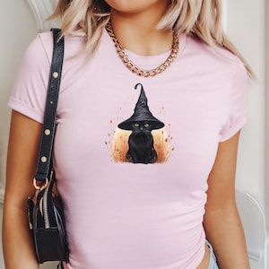 Retro Black Cat Halloween Baby Tee, Y2k Vintage Top, Trending 90s Tee, Spooky Halloween Shirt, Cute Aesthetic Women&#39;s Tee, Babydoll Clothing