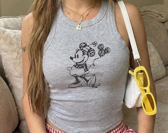 Retro Minnie Mouse Disney Racer Tank Top, Minnie Tank Top, Retro Minnie Mouse 90's Style Y2K Top, Disneyland Tank Top, Disney Trip Tank Top