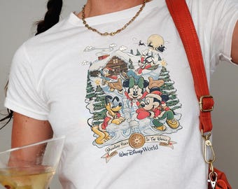 Retro Disney Christmas Baby Tee,Mickey and Friends Christmas Baby Tee,Disney Friends Christmas Baby Tee,Vintage Disneyland Christmas Y2K Tee