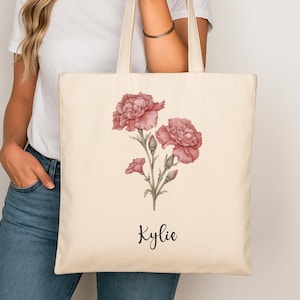 Geburtsmonat Blume Personalisierte Canvas Einkaufstasche für Sie, individuelles Geschenk für Frauen, benutzerdefinierte Einkaufstasche für Frau, Mädchen personalisierte Geschenke für Mama