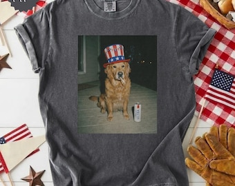 Funny Patriotic Dog Shirt, Comfort Colors® Golden Retriever 4th of July Tee, USA Dog Meme Shirt, Beer Dog Graphic Tee,Independence Day Shirt