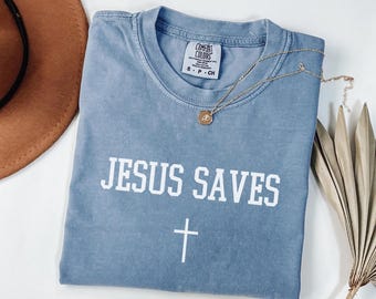Shirt Comfort Colors® Jesus Saves, christelijk shirt, T-shirt Faith, T-shirt Jezus, shirt bijbelvers, christelijk cadeau, shirt religieus