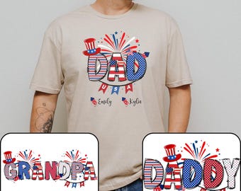 Personalized Dad Shirt,Patriotic Dad 4th Of July Dad And Kid Name Shirt,Custom Patriotic 4th of July Dad Shirt,Father's Day Custom Dad Shirt