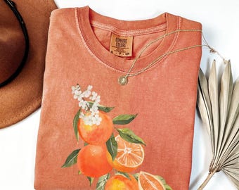 Comfort Colors® Vintage Orange Shirt,Art Graphic Fruit Shirt,Pastel Drawing Oranges Shirt,Foodie Vintage Graphic Shirt,Aesthetic Fruit Shirt