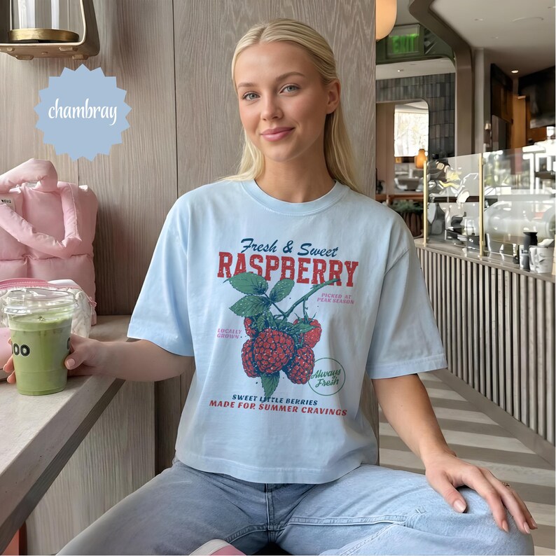 Sweet Raspberry Color Retro Summer Fruits Crop Tee,comfort Colors® Summer Beach Vintage Beach ...