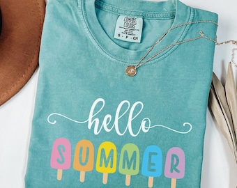 Comfort Colors Hello Summer Shirt,Cute Summer Shirt,Summer Shirt,Ice Cream Shirt,Last Day Of School Shirt,Summer Holiday Clothes,Beach Shirt
