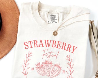 Comfort Colors® Erdbeer-Vintage-Shirt, Erdbeerfest Cottagecore-Shirt, Erdbeer-T-Shirt, Sommerfrucht-Erdbeer-T-Shirt, Erdbeer-Shirt