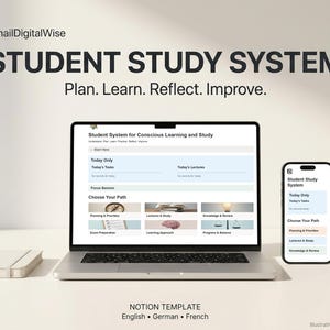 Notion Student Organizer: sistema di organizzazione dello studio, monitoraggio dell'apprendimento e preparazione agli esami in 3 versioni: inglese, francese, tedesco. Piano 2027