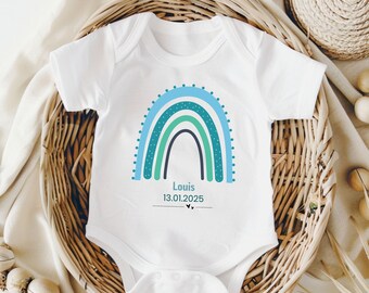 Rainbow Baby Bodysuit Personalized with the child's name and date of birth, bodysuit for a photoshoot, cute boy baby bodysuit
