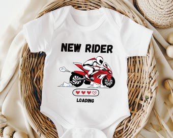 New rider loading baby bodysuit, new motorcyclist is being loaded, announce pregnancy with a baby bodysuit, gifts for birth baby bodysuit