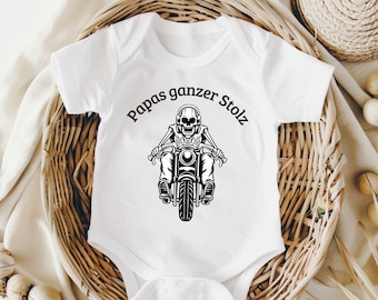 New rider loading motorcycle baby bodysuit, Dad's pride and joy motorcycle baby bodysuit, Announcing pregnancy with a baby bodysuit, Gifts for birth