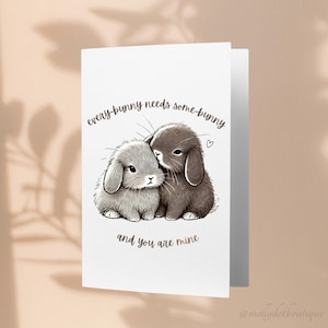 Biglietto di San Valentino "Every-Bunny Needs Some-Bunny" / Biglietto d'amore con coniglietto carino 5x7" (12,7x17,8 cm) / Vuoto o personalizzato con busta