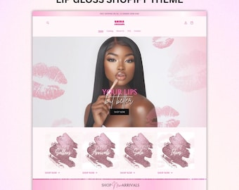 Shopify Theme | Lip Gloss | Cosmetics | Makeup | MUA | Shopify Template | Website | Pink | Hair
