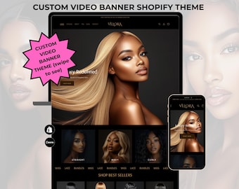 Shopify-thema | Haar | Kapper | Haarstylist | Pruik | Video | Premium | Shopify-sjabloon | Website | Donker | Zwart | Luxe