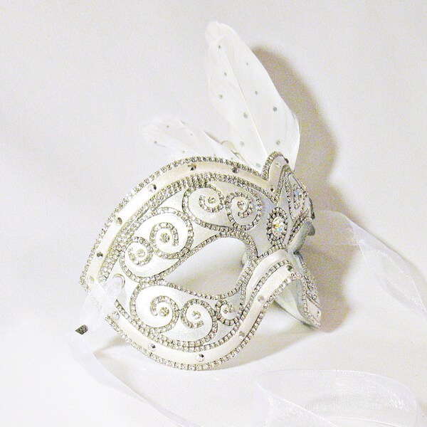 CUSTOM Masquerade Ball Mask -  Silver and White - Wedding Mask - Venetian Mask - Rhinestone Mask - White Mask  - Desire