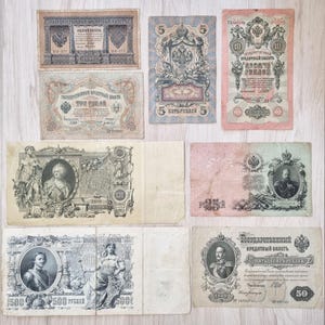 Satz von 8 Antiken Russischen Rubel Banknoten Sammlung - Zaristisches Reich Papiergeld für Sammler & Geschichtsliebhaber, Sehr Gut, 1898-1912