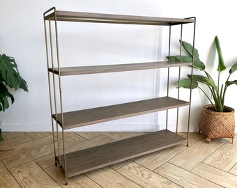 bookcase end table chair side mid century industrial shelving unit modern metal tier self standing shelf faux wood painted bookcase bronze sides end table etsy bookcase end table chair side mid century industrial shelving unit modern metal tier self standing shelf faux wood painted bookcase bronze sides end table etsy