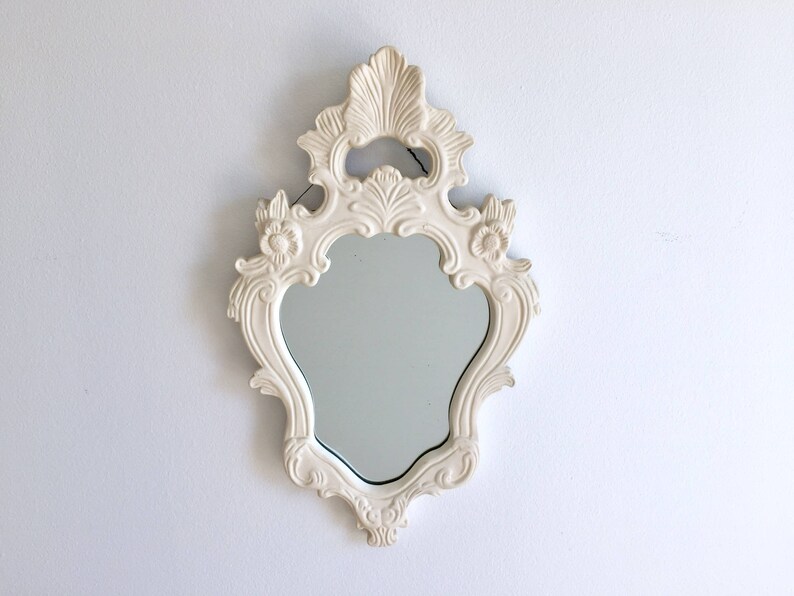 Vintage Ornate White Frame Mirror Romantic Distressed Off French Rocaille Fl Antique Shabby