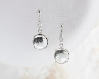 Mirrored Glass Dangle Earrings with Rhinestone Earwire-Style 2