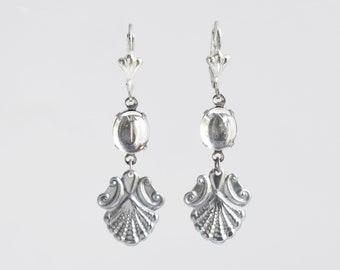 Glass and Silver Shell Dangle Earrings