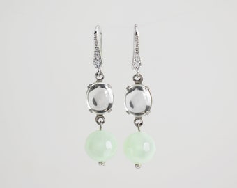 Glass and Faceted Mint Green Quartz Drop Earrings