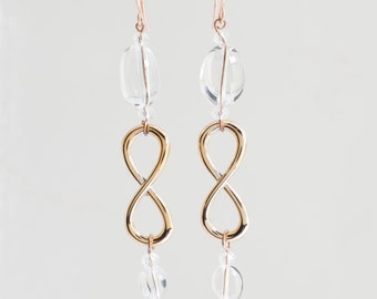 Infinity Earrings-Rose Gold and Quartz