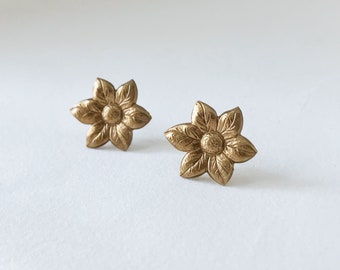 Gold Clematis Flower Stud Earrings