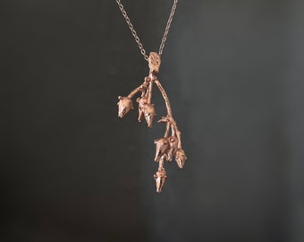 Real Penstemon Beardtongue Pendant Necklace-Copper Encapsulated Natural Flower Pod-Copper Electroplated
