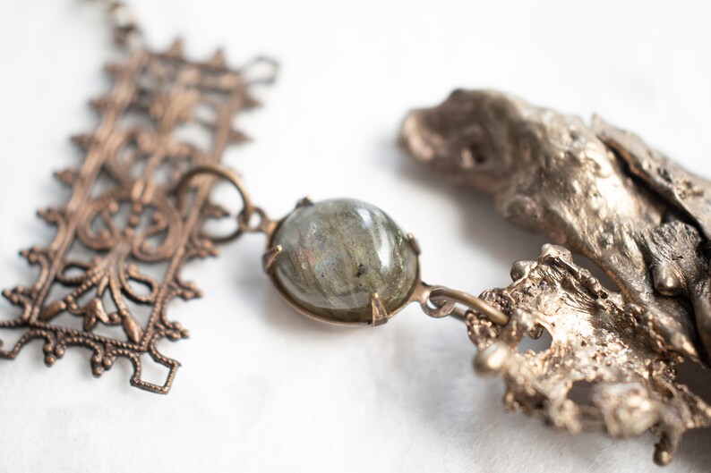 Necklace-Molten Metal-Labradorite-Antique Filigree image 7