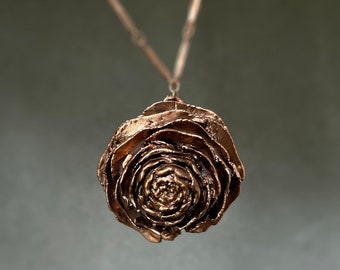 Rose Necklace-Copper Electroplated Deodar Cedar Cone-Encapsulated Natural-Rose Gold Tone