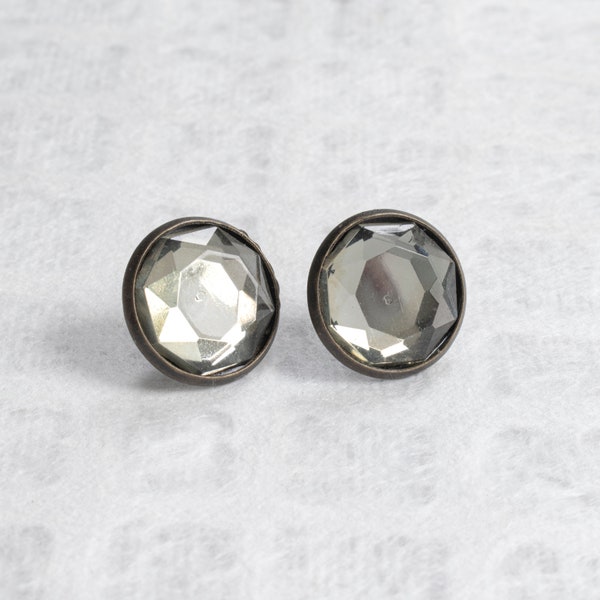Faceted Smokey Glass Stud Earrings-Antique Glass