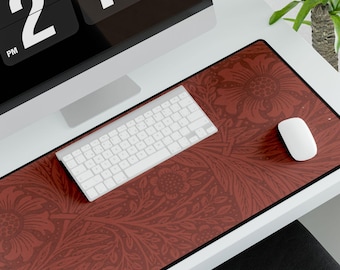 Burgundy Luxury William Morris-Inspired Desk Mat - Aesthetic Office Decor, Modern Desk Accessory, Large Mouse Pad, Home Office Essentials