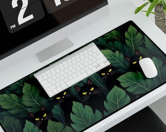 Cats Botanical Desk Mat, Cute Mousepad Large, Dark Academia Aesthetic, Extended Keyboard Mat, Mouse Pad XL, XXL Nature Gaming Deskmat