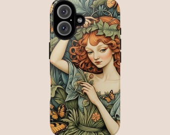 Funda rígida Fairycore inspirada en William Morris para iPhone y Samsung. Envíos desde el Reino Unido, EE. UU. y la UE. Funda protectora con diseño botánico de mariposas y diseño de Cottagecore.