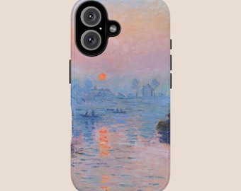 Monet - Sunset on the Seine at Lavacourt, Winter Effect Tough Case for iPhone, Samsung, Impressionist Art Phone Cover, Sunset Painting