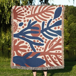 Matisse inspirierte gewebte Decke, bunte Korallen, künstlerische Decke, einzigartige Wandkunst, Geschenk für Kunstliebhaber