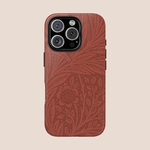 Dark Burgundy Phone Case, Floral Pattern iPhone 15 Tough Case, Minimal iPhone 14 Slim Case, iPhone 13 Protective Cover, Ships from UK/US/EU