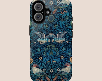 Funda de teléfono con diseño de pájaro azul de William Morris para iPhone 16, 15, 14, 13, 12 y 11 • Todos los modelos • Para S24, S23, S22, S21, S10, S20 y S8 • Para Google Pixel