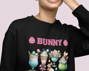 Bunny Bliss Easter Sweatshirt, Cute Bunny Spring Crewneck, Pastel Egg Treat Design, Cozy Easter Gift for Her, Unisex Pullover