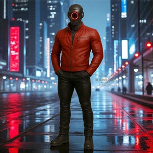 Men’s Red Leather Jacket & Black Leather Pants Set | Handmade Biker Motorcycle Outfit | Cyberpunk Cosplay, Gothic Streetwear Fashion