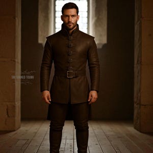Men&#39;s Brown Leather Medieval Coat: LARP Renaissance Steampunk Jacket